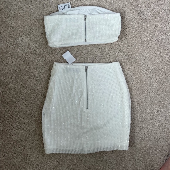 NWT beaded white co ord set mini skirt & tube top - Picture 5 of 8